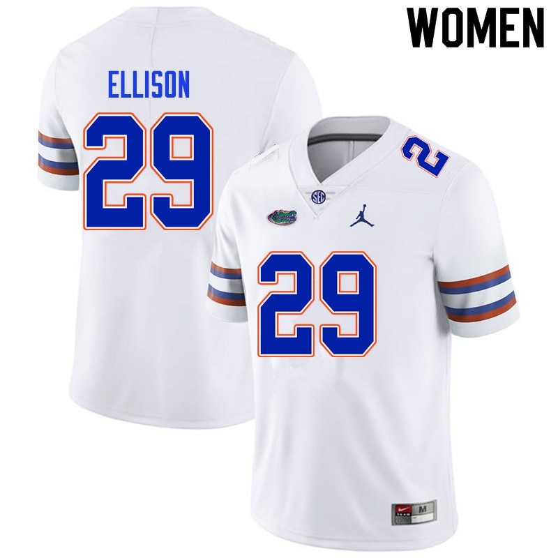 NCAA Florida Gators Khamal Ellison Women's #29 Nike White Stitched Authentic College Football Jersey ATB0064HD